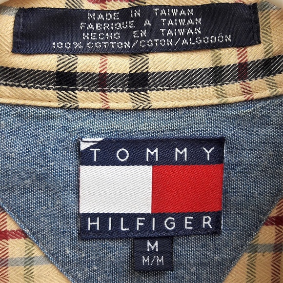 DUP Tommy Hilfiger Mens Shirt 100 Cotton Vintage Plaid Lion Crest Preppy M - Picture 5 of 6